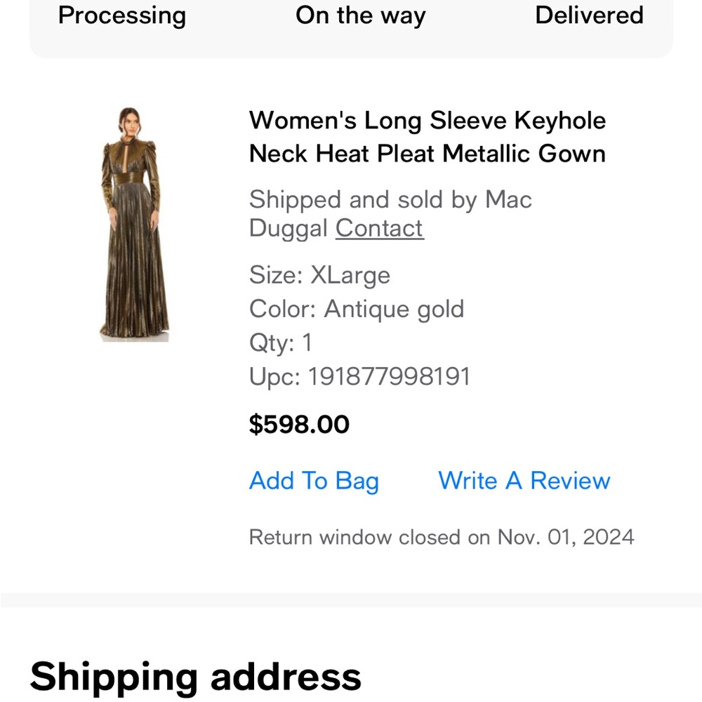 Mac Duggal Women's Gold Metallic Gown